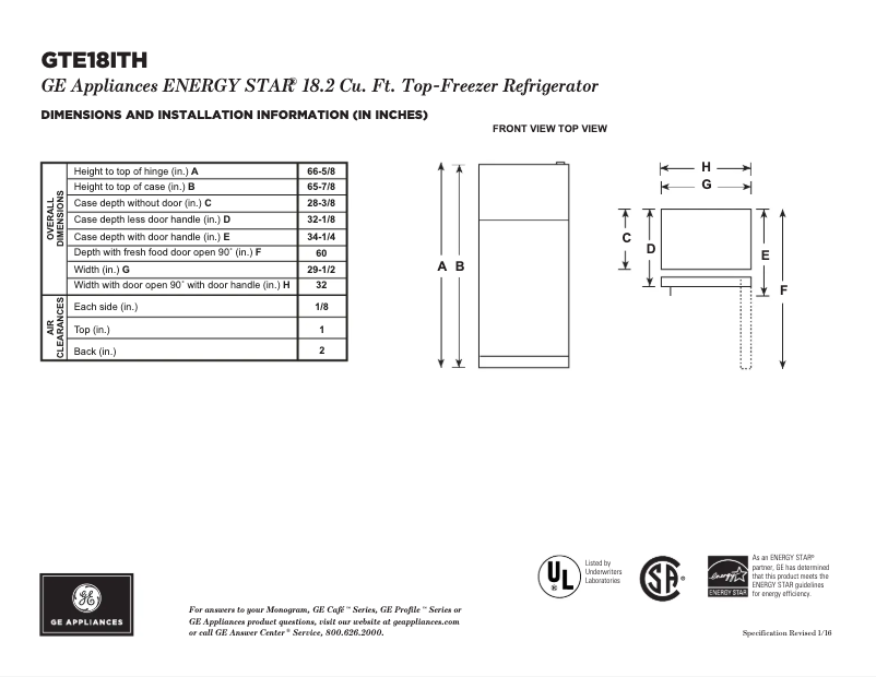 Image de la première page du manuel de l'appareil GTE18ITHBB
