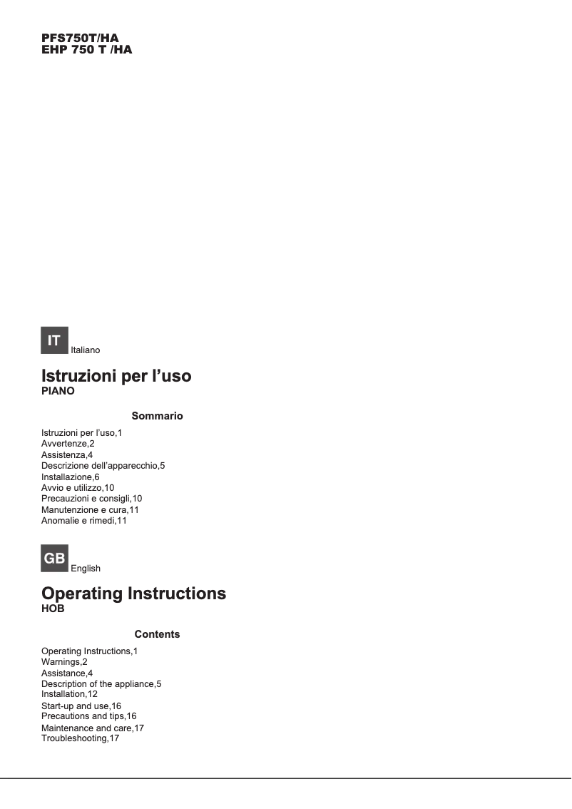 Page 1 de la notice Manuel utilisateur Hotpoint Ariston EHP 750 T (X)/HA
