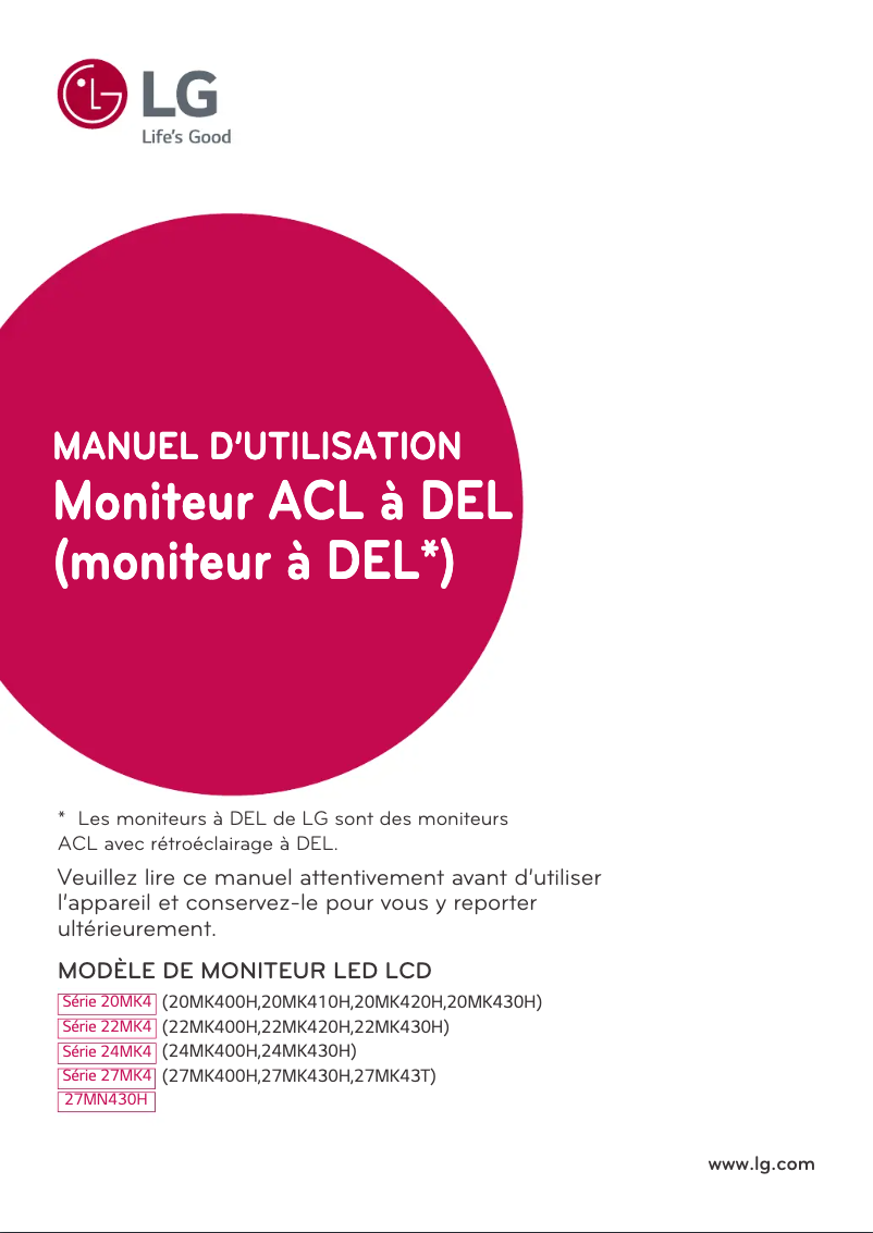 Page 1 de la notice Manuel utilisateur LG 27MK430H-B