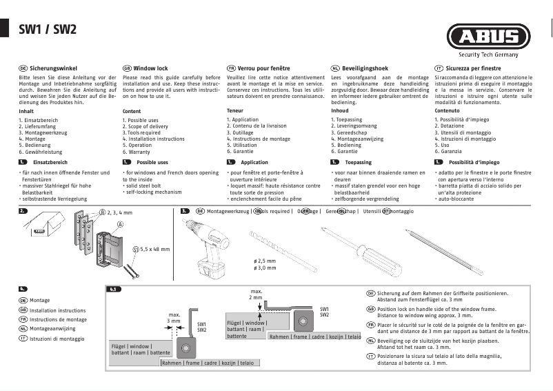 Page 1 de la notice Manuel utilisateur Abus SW2