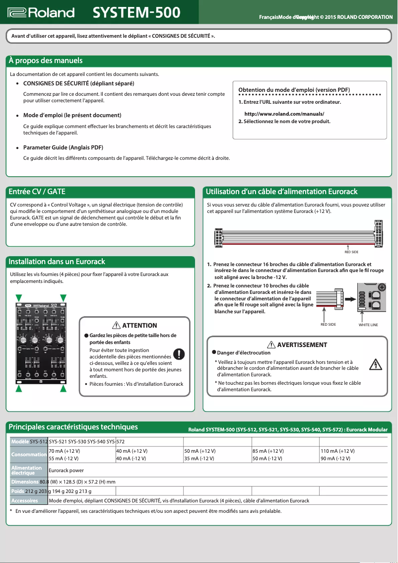 Page n°1 - Manuel utilisateur Roland System-500 572