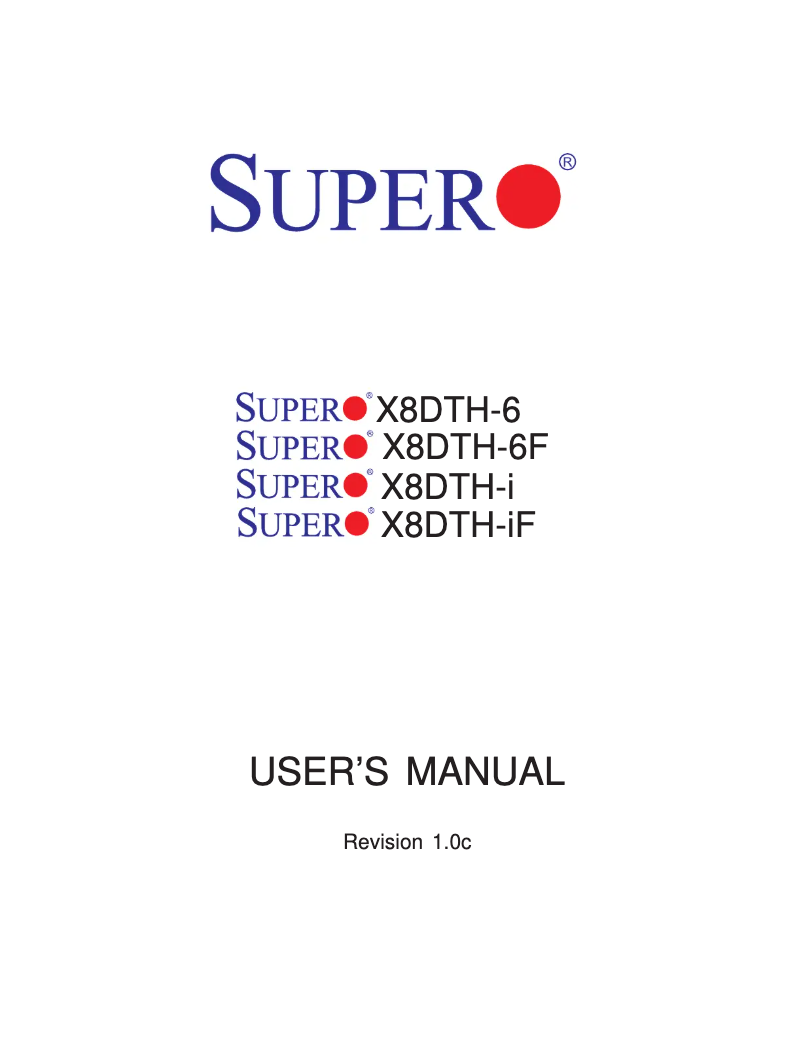 Page 1 de la notice Manuel utilisateur Supermicro MBD-X8DTH-iF-O