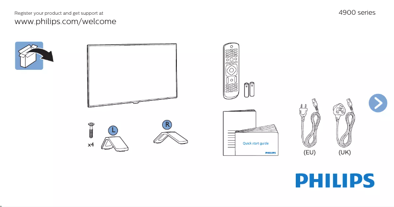 Page n°1 - Guide de démarrage rapide Philips 43PUT4900