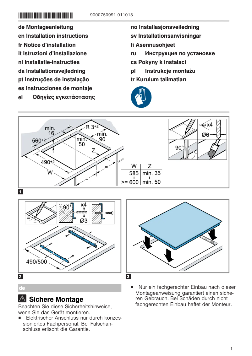 Page 1 de la notice Guide d'installation Siemens ET651NF17Q