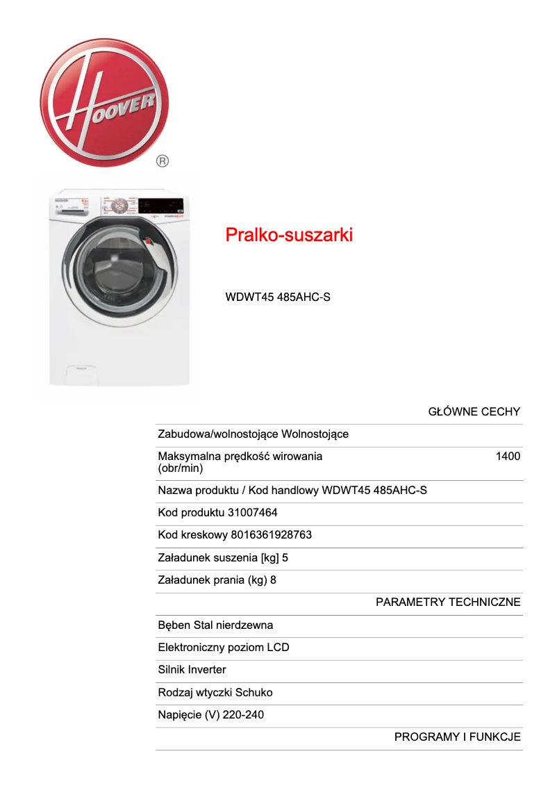 Image de la première page du manuel de l'appareil Dynimic Next WDWT45 485AHC-S