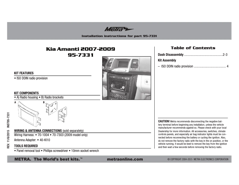 Page n°1 - Manuel utilisateur Metra 95-7331