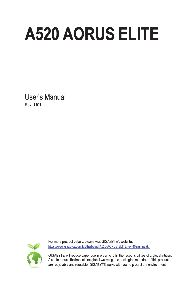 Image de la première page du manuel de l'appareil A520 Aorus Elite