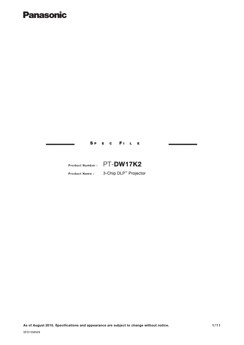 Page n°1 - Brochure Panasonic PT-DW17K2U