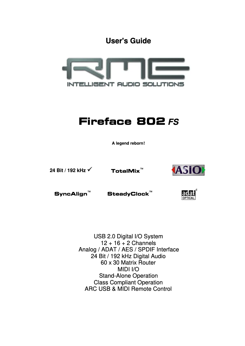 Image de la première page du manuel de l'appareil Fireface 802 FS
