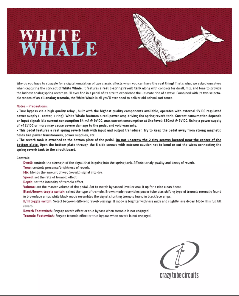 Page 1 de la notice Manuel utilisateur Crazy Tube Circuits White Whale