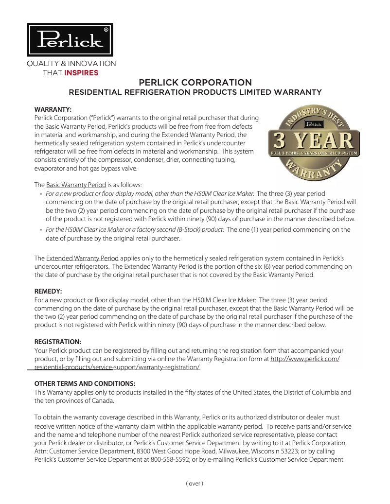 Page n°1 - Mode d'emploi Perlick HA24BB31L