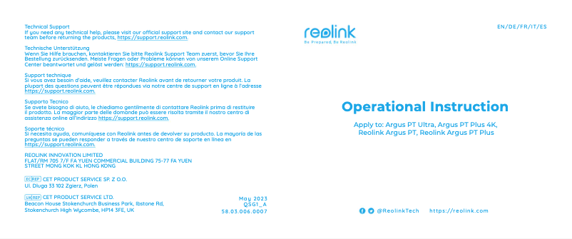 Image de la première page du manuel de l'appareil Argus PT