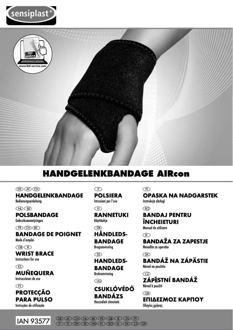 Page n°1 - Manuel utilisateur Sensiplast IAN 93577