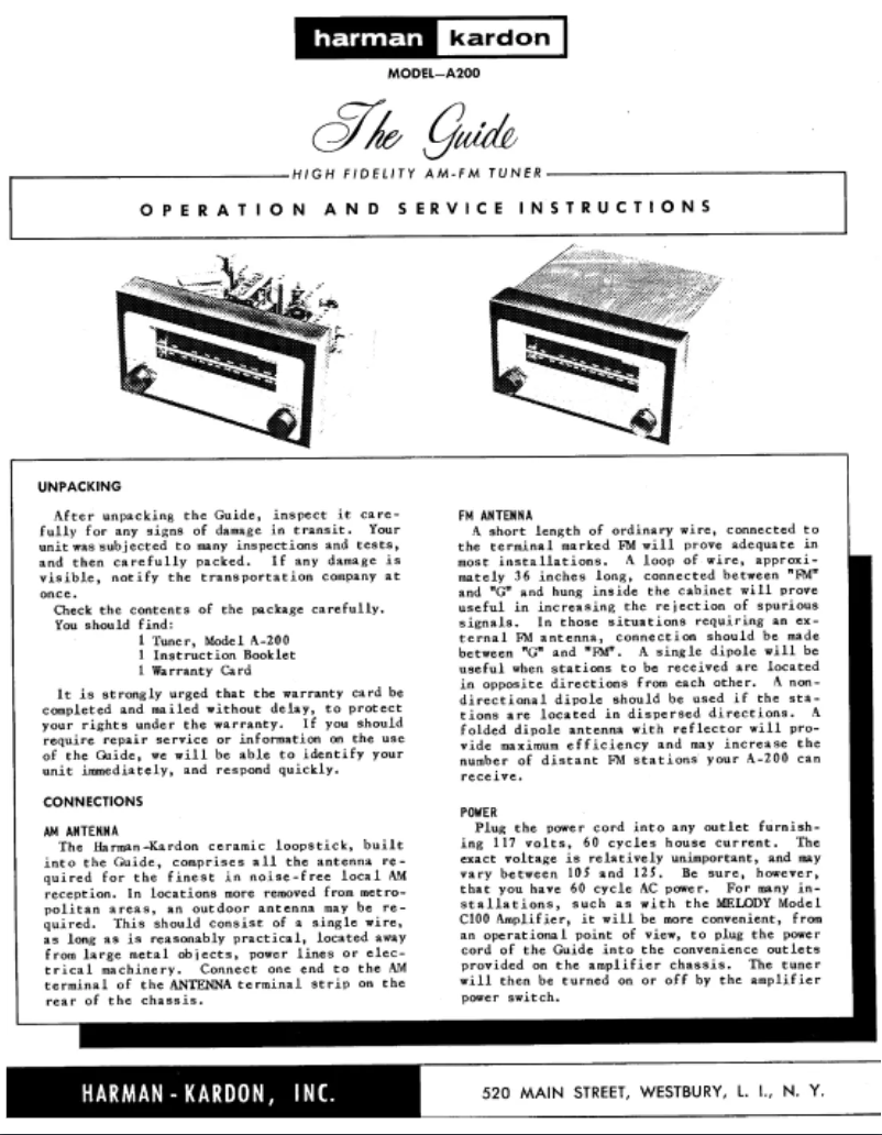 Page 1 de la notice Manuel utilisateur Harman Kardon A200