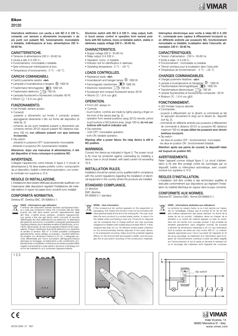 Page 1 de la notice Manuel utilisateur Vimar 20120.N