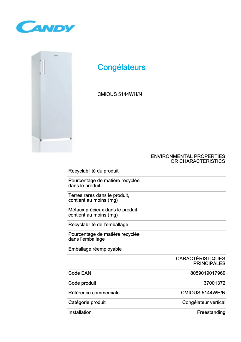 Image de la première page du manuel de l'appareil CMIOUS 5144WH/N