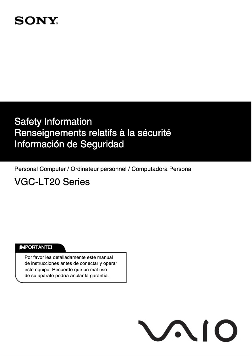 Page 1 de la notice Instructions de sécurité Sony Vaio VGC-LT28E