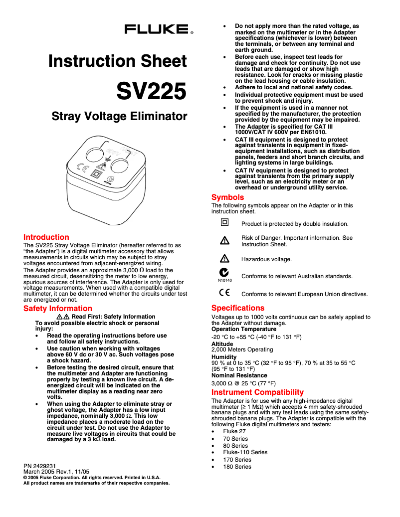 Page n°1 - Manuel utilisateur Fluke SV225