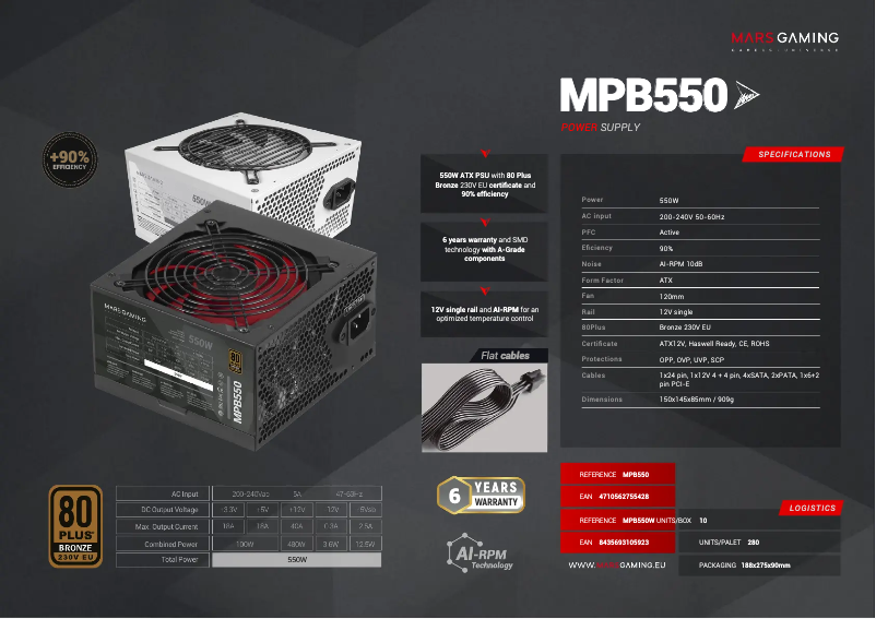 Page 1 de la notice Fiche technique Mars Gaming MPB550