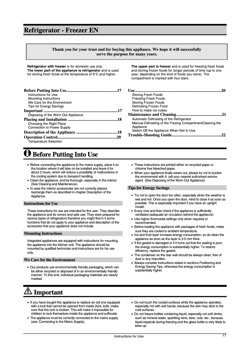 Page n°1 - Manuel utilisateur Gorenje RBI4218W