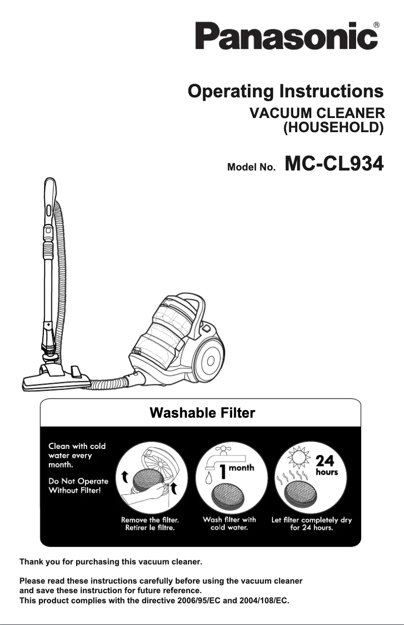 Page 1 de la notice Manuel utilisateur Panasonic MC-CL934