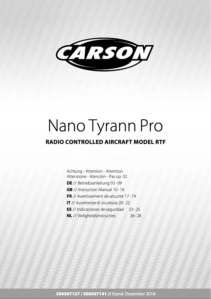 Page n°1 - Manuel utilisateur Carson Nano Tyrann Pro