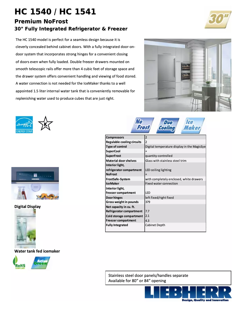 Page 1 de la notice Fiche technique Liebherr HC-1540