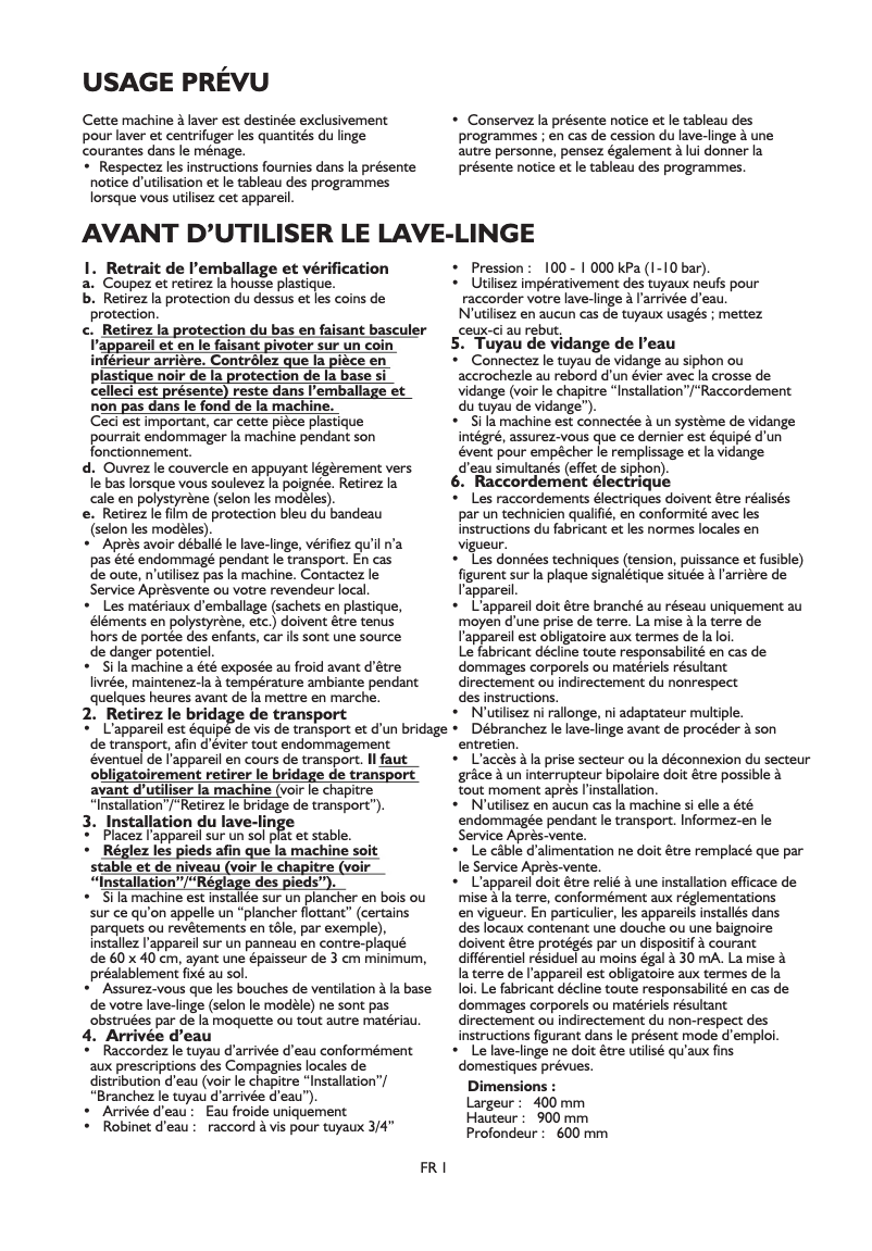 Page 1 de la notice Manuel utilisateur Whirlpool AWE9830GG