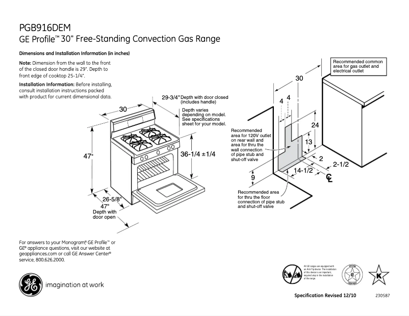 Página 1 del manual Ficha técnica GE PGB916DEMBB