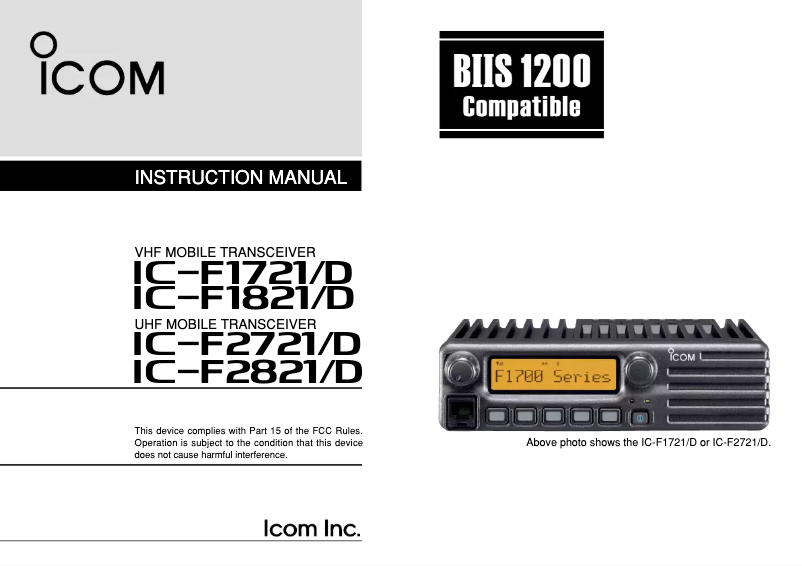 Page 1 de la notice Manuel utilisateur ICOM IC-F1821