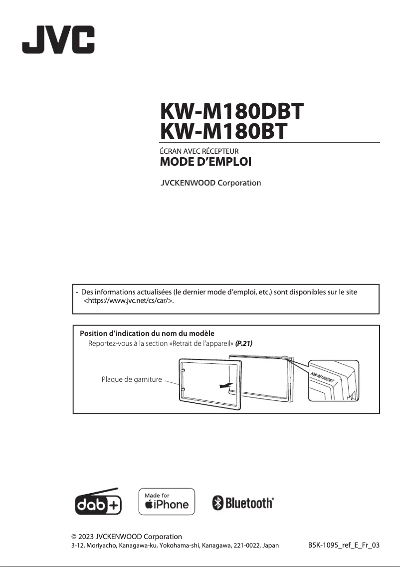 Page 1 de la notice Manuel utilisateur JVC KW-M180DBT