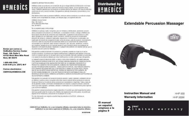 Page 1 de la notice Manuel utilisateur Homedics HHP-300