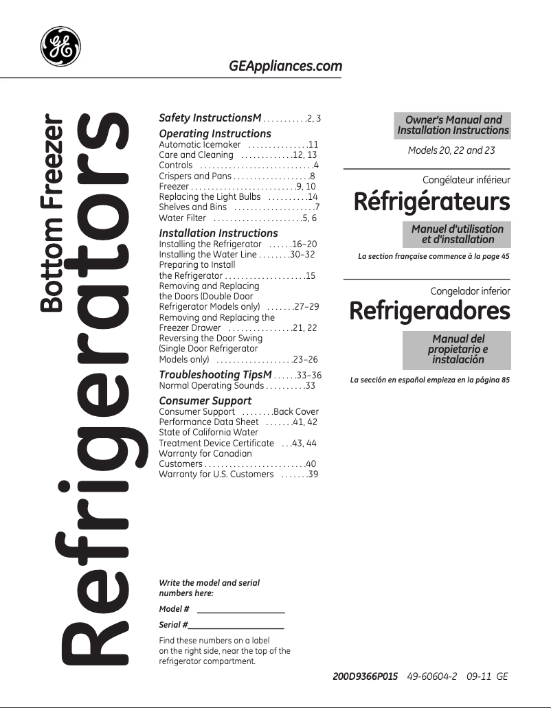 Page 1 de la notice Guide d'installation GE GFSS2HCYSS