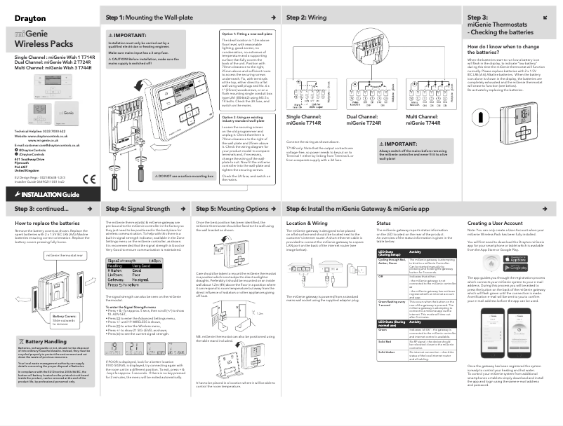 Page 1 de la notice Manuel utilisateur Drayton miGenie Wish 2