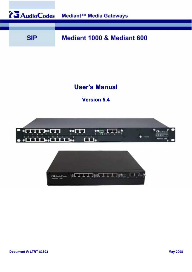 Page n°1 - Manuel utilisateur Audiocodes Mediant 600