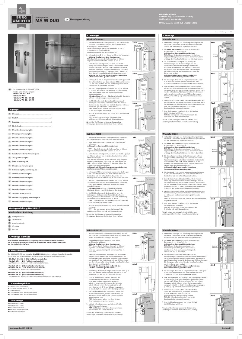 Page 1 de la notice Manuel utilisateur Burg Wächter MA 99 DUO