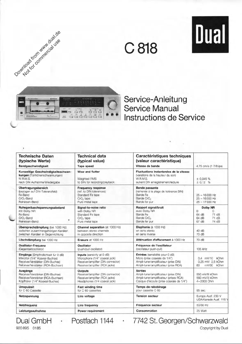 Page n°1 - Manuel utilisateur Dual C 818