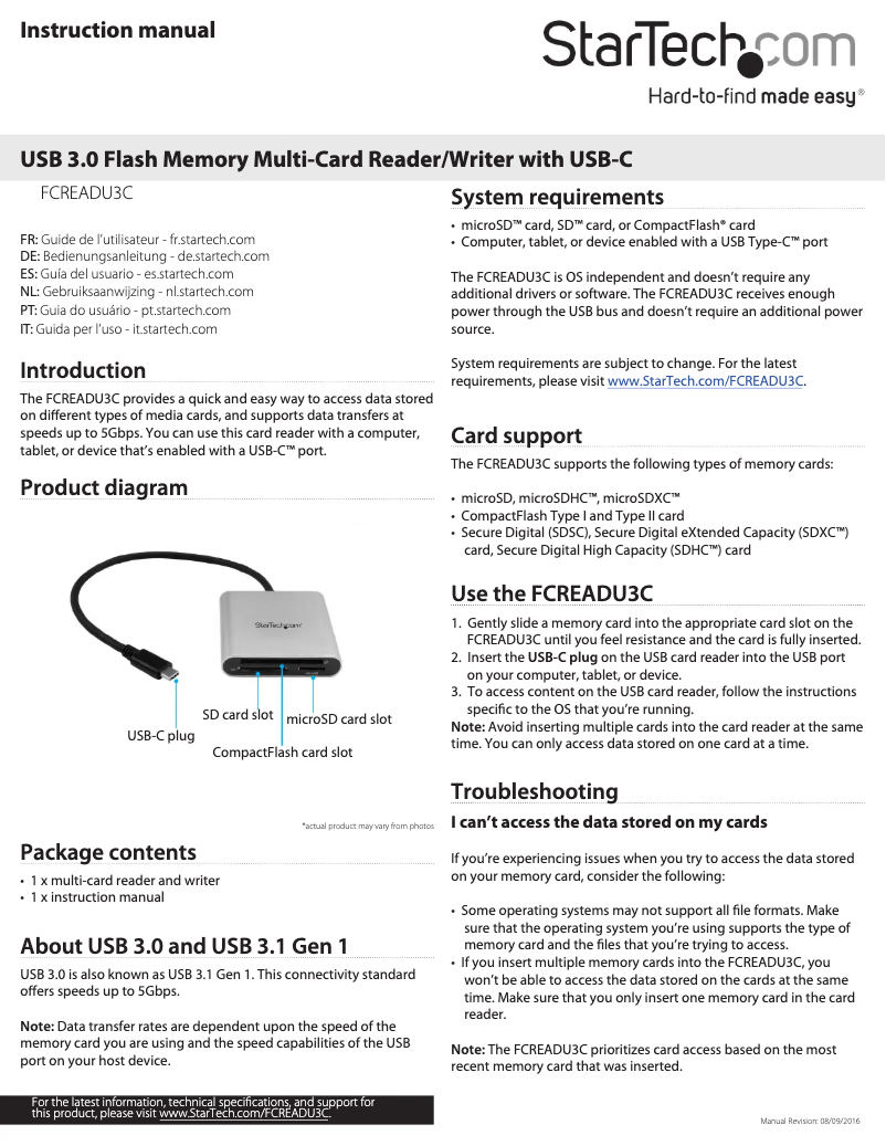 Image de la première page du manuel de l'appareil FCREADU3C
