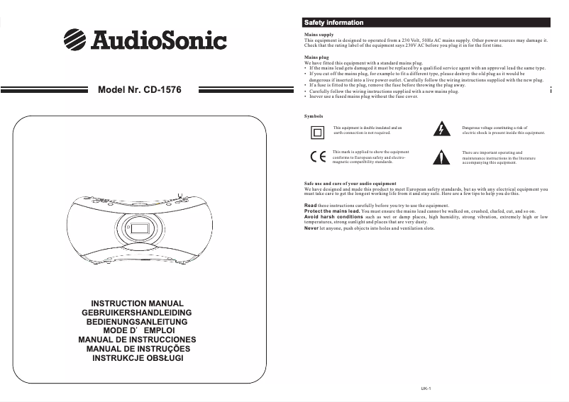 Page 1 de la notice Manuel utilisateur AudioSonic CD-1576