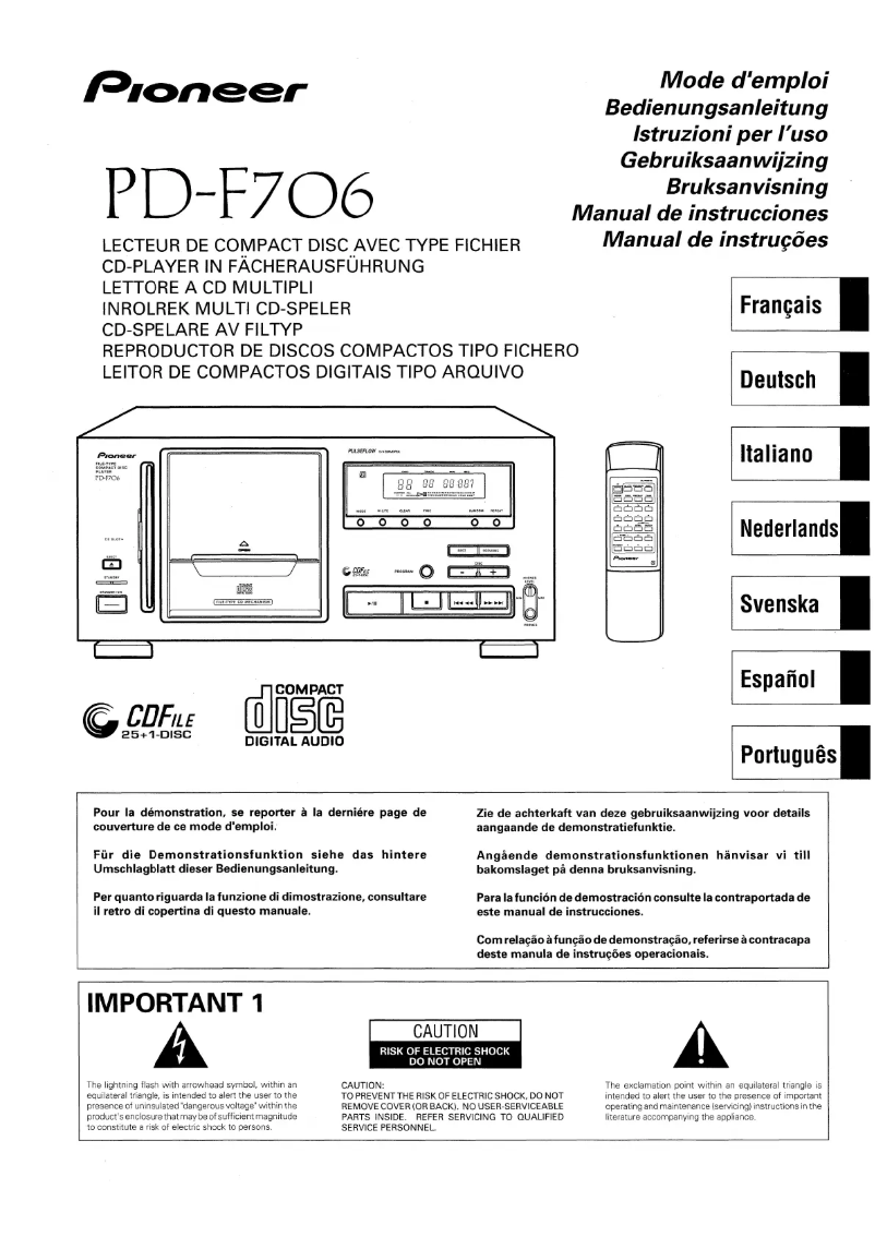 Page 1 de la notice Manuel utilisateur Pioneer PD-F706