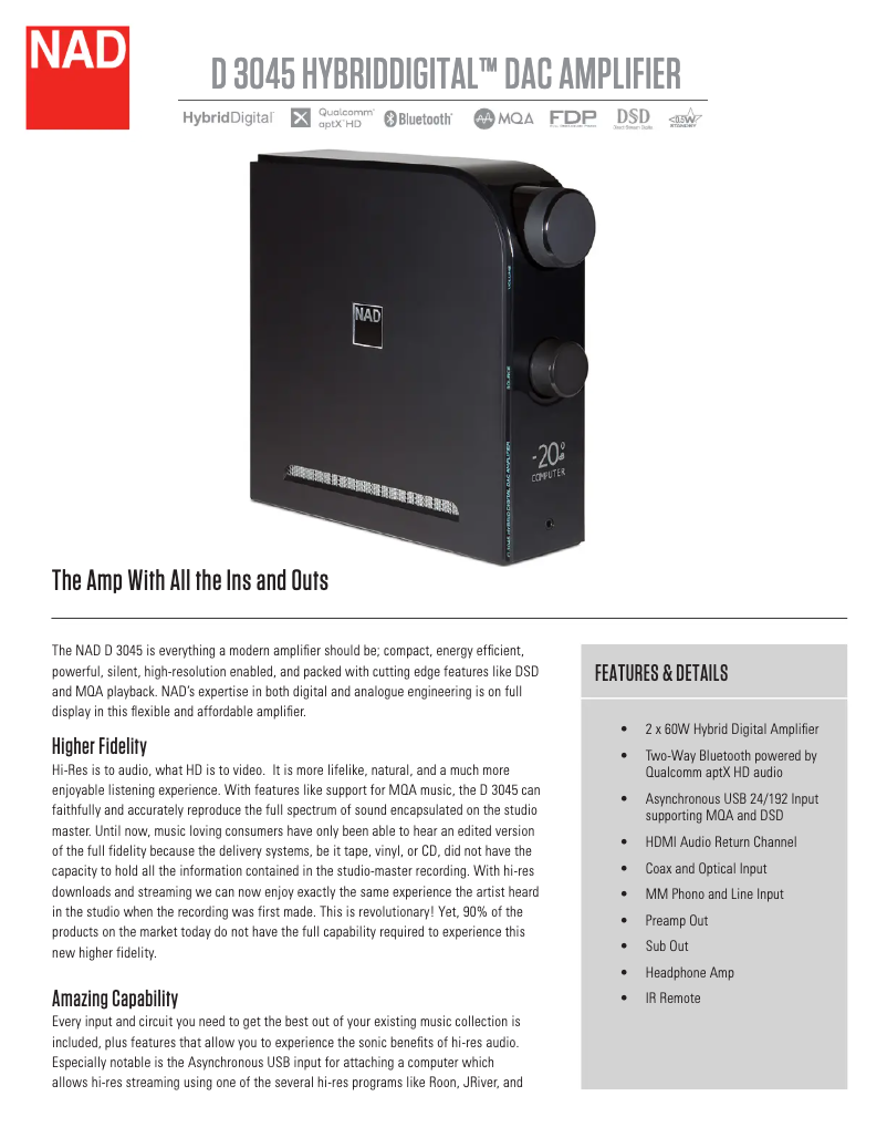 Page 1 de la notice Fiche technique NAD D3045
