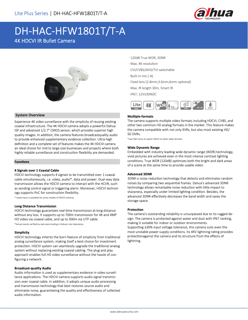 Page n°1 - Fiche technique Dahua Technology HAC-HFW1801T