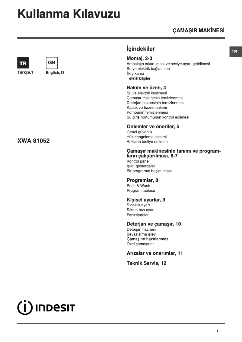 Image de la première page du manuel de l'appareil XWA 81052