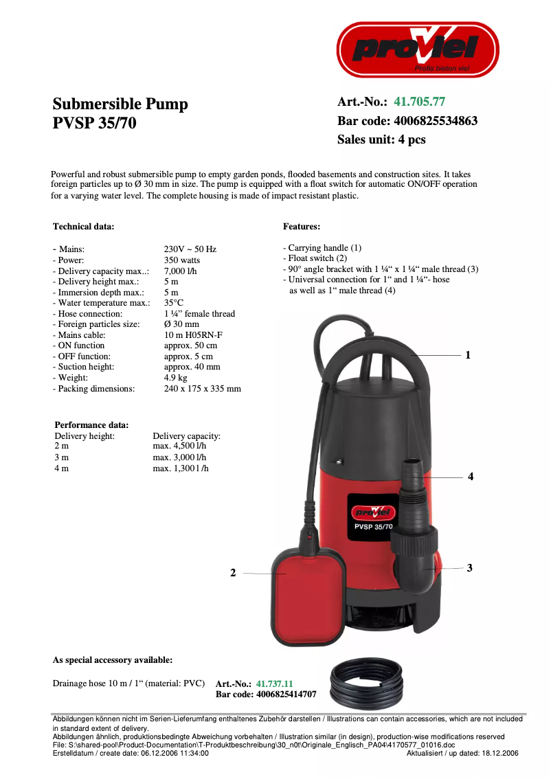 Page n°1 - Manuel utilisateur Proviel PVSP 35/70