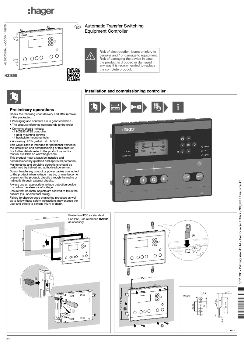Page n°1 - Instructions / montage Hager HZI855