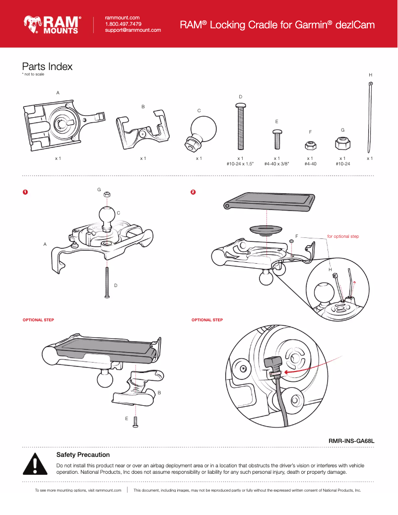 Page n°1 - Manuel utilisateur RAM Mount RAM-B-HOL-GA68LU