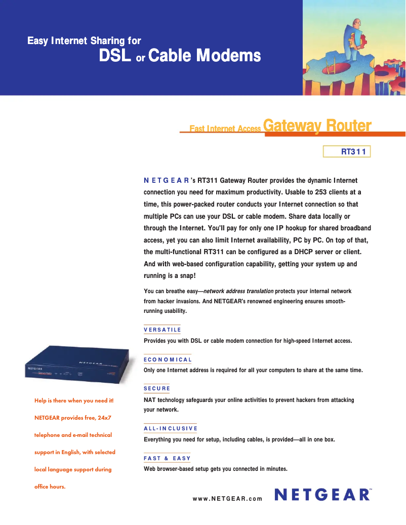 Page 1 de la notice Fiche technique Netgear RT311
