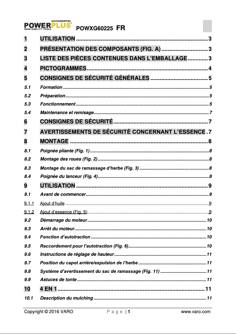Page n°1 - Manuel utilisateur PowerPlus POWXG60225