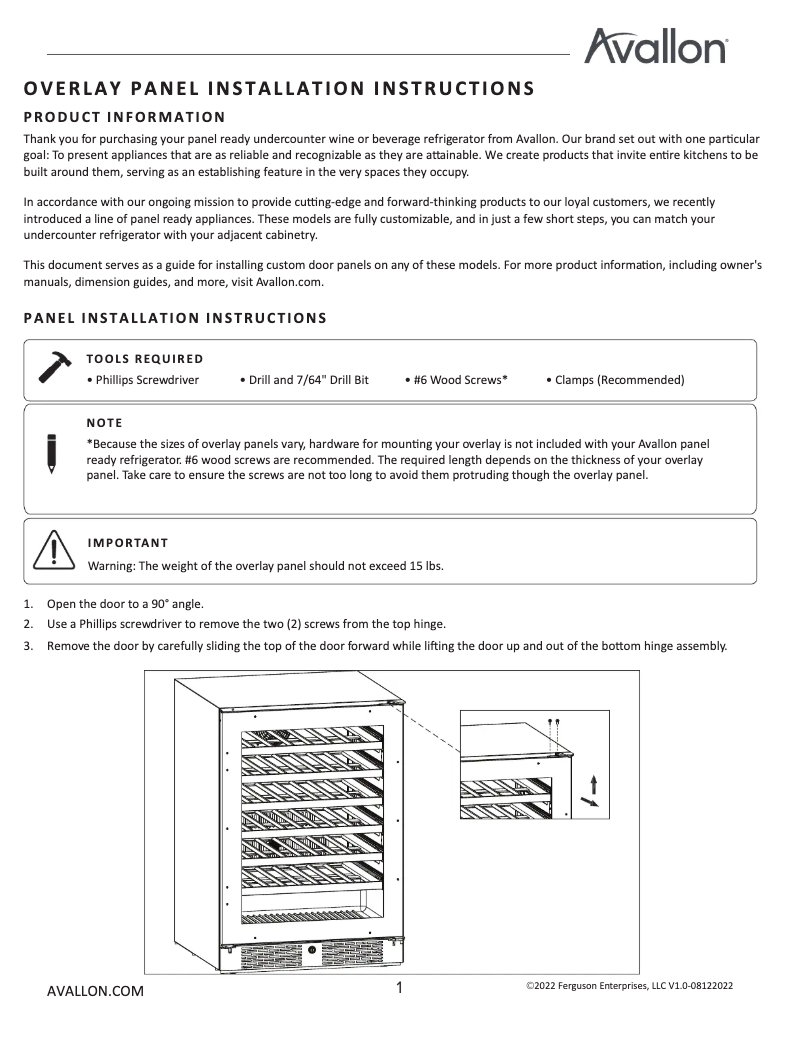 Page 1 de la notice Guide d'installation Avallon AWBC242GGFD