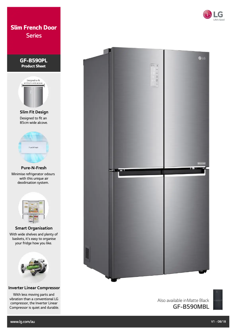 Page 1 de la notice Fiche technique LG GF-B590PL